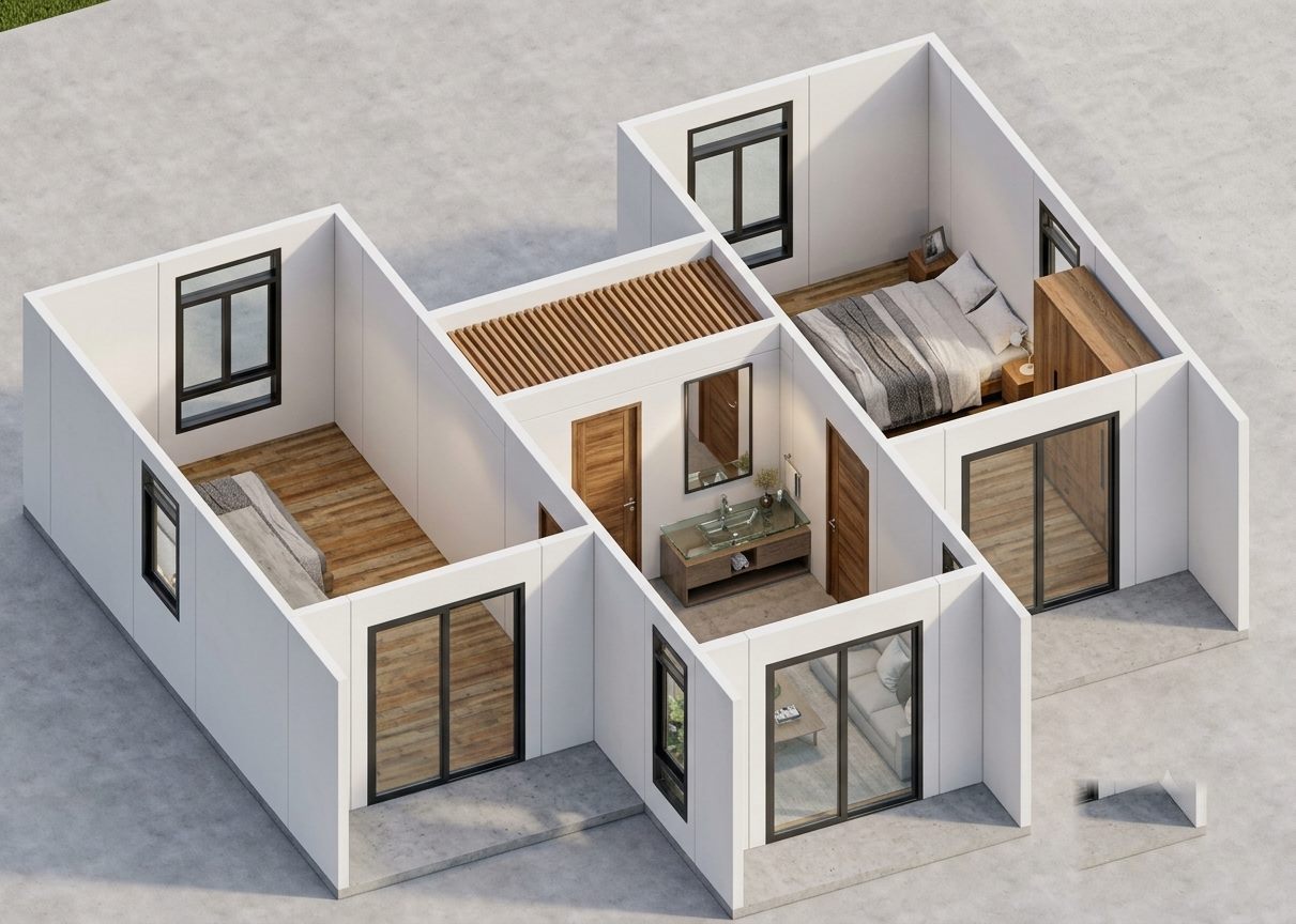 Granny flat modules under construction in the factory