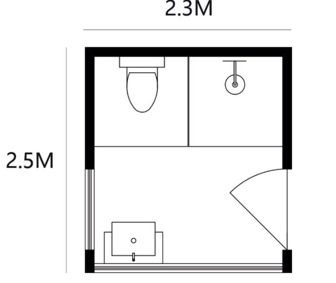 Toilet Box floor plan — shower, toilet and vanity layout